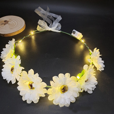 Femei Fată Curonă de păr cu flori luminoase, bentiță cu LED-uri, coroană strălucitoare pentru petrecerea de aniversare, mireasă, Crăciun