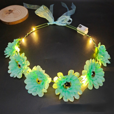 Femei Fată Curonă de păr cu flori luminoase, bentiță cu LED-uri, coroană strălucitoare pentru petrecerea de aniversare, mireasă, Crăciun