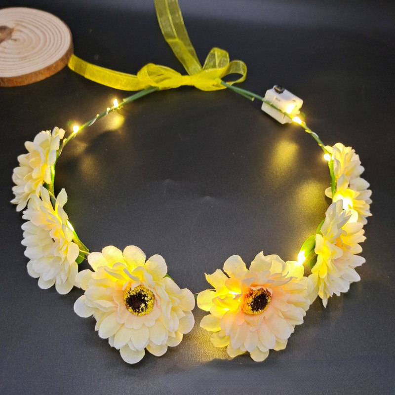 Femei Fată Curonă de păr cu flori luminoase, bentiță cu LED-uri, coroană strălucitoare pentru petrecerea de aniversare, mireasă, Crăciun