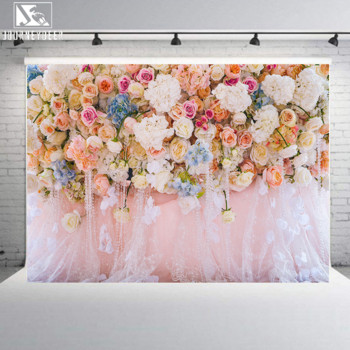 Λευκό τριαντάφυλλο σκηνικό 3D κουρτίνα λουλουδάτο τοίχο Γαμήλιο πάρτι γενεθλίων Φωτογραφία σκηνικό φωτογραφία στούντιο φωτογραφίας σκηνικό 7*5FT βινύλιο