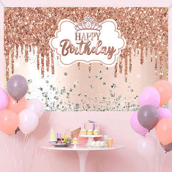 Χρυσό Glitter Backdrop Happy Birthday Party για φωτογραφία Μαύρο Happy Birthday Θέμα Ενηλίκων Διακόσμηση προμήθειες για σκηνικά DIY