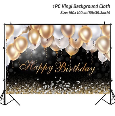 Zlatna svjetlucava pozadina za zabavu za sretan rođendan za fotografije. Crna pozadina za zabavu za sretan rođendan za odrasle. Potrepštine za dekoraciju za zabavu. Uradi sam