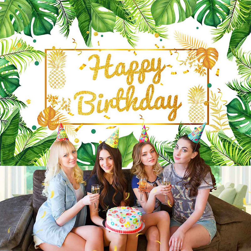 Hawaiian Luau Rođendanska pozadina za zabavu Jungle Green Gold Leaves Rođendanske dekoracije Pozadina foto kabine Potrepštine za zabavu