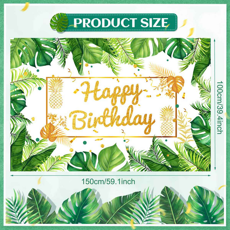 Hawaiian Luau Rođendanska pozadina za zabavu Jungle Green Gold Leaves Rođendanske dekoracije Pozadina foto kabine Potrepštine za zabavu