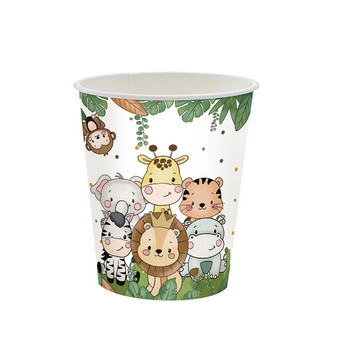Комплект прибори за хранене с животни от джунглата за детски декорации за рожден ден Хартиени чинии Чаши Латексови балони
