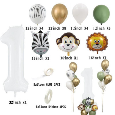 Džiunglių gyvūnų stalo reikmenų rinkinys Vaikams Gimtadienio dekoracijos Popierinės lėkštės Puodeliai Latekso Balionai