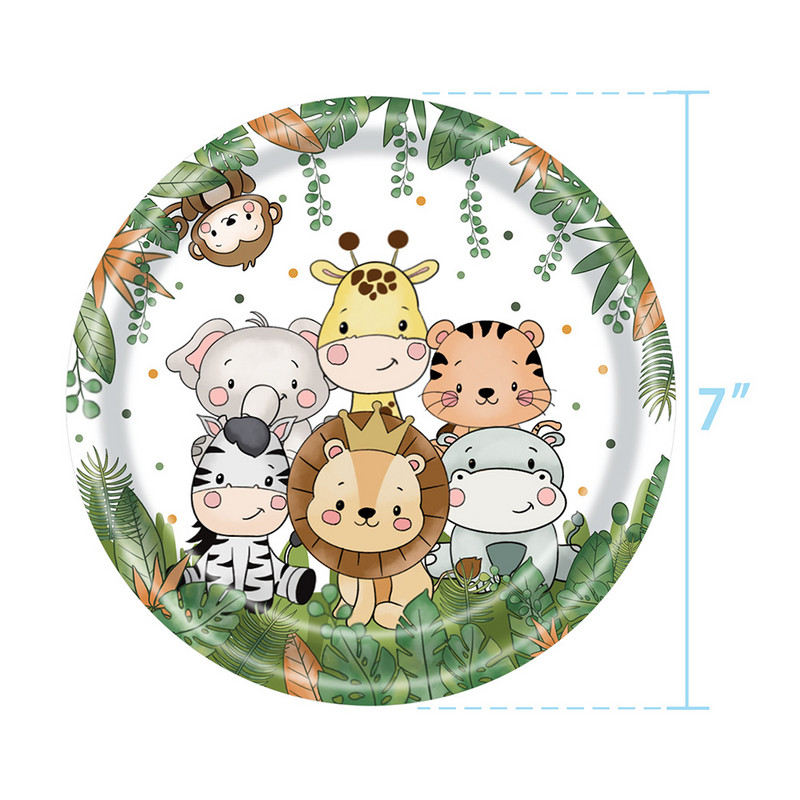 Džiunglių gyvūnų stalo reikmenų rinkinys Vaikams Gimtadienio dekoracijos Popierinės lėkštės Puodeliai Latekso Balionai
