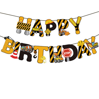 Statybinė tema Stalo reikmenys Traktorius Sunkvežimis Popieriniai puodeliai Lėkštės Staltiesė Vaikams Berniuko gimtadienio papuošalai