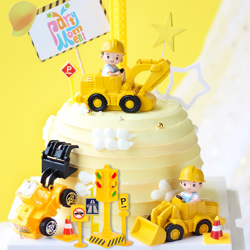 Statybinė tema Stalo reikmenys Traktorius Sunkvežimis Popieriniai puodeliai Lėkštės Staltiesė Vaikams Berniuko gimtadienio papuošalai