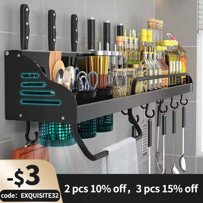Multifunctional Kitchen Rack 40/50Cm Shelf Chopsticks Tube with Hook Kitchen Organizer Home Accessories Wall-Mounted Punch-Free
