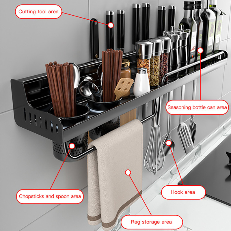 Višenamjenski kuhinjski stalak 40/50 cm Polica Štapići Cijev s kukom Kuhinjski organizator Kućni dodaci Zidni, bez bušenja