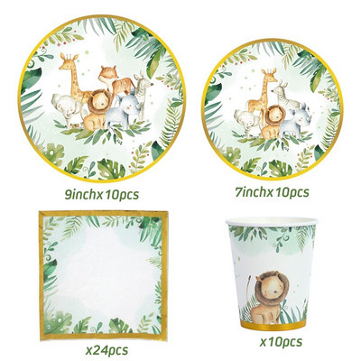 Šalavijų žalios spalvos vienkartiniai stalo reikmenys „Tropic Greenery Party Popierinės lėkštės Puodelis Havajai Vestuvių gimtadienio džiunglių teminis vakarėlio dekoras