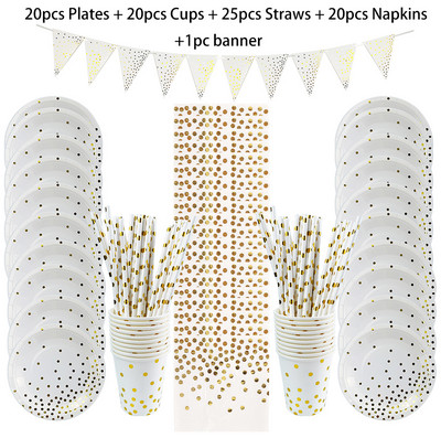 66/86/105 vnt Taškiniai vienkartiniai stalo reikmenų rinkiniai Popieriniai puodeliai Lėkštės Šiaudeliai Šakutės Vienkartiniai rinkiniai, skirti vestuvių Kalėdų vakarėlio dekoravimui