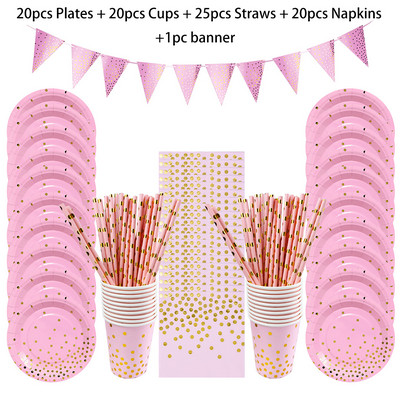 66/86/105 vnt Taškiniai vienkartiniai stalo reikmenų rinkiniai Popieriniai puodeliai Lėkštės Šiaudeliai Šakutės Vienkartiniai rinkiniai, skirti vestuvių Kalėdų vakarėlio dekoravimui