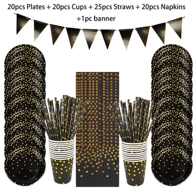 66/86/105 vnt Taškiniai vienkartiniai stalo reikmenų rinkiniai Popieriniai puodeliai Lėkštės Šiaudeliai Šakutės Vienkartiniai rinkiniai, skirti vestuvių Kalėdų vakarėlio dekoravimui