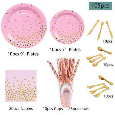 66/86/105 vnt Taškiniai vienkartiniai stalo reikmenų rinkiniai Popieriniai puodeliai Lėkštės Šiaudeliai Šakutės Vienkartiniai rinkiniai, skirti vestuvių Kalėdų vakarėlio dekoravimui