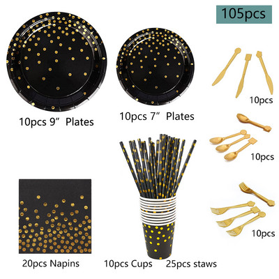 66/86/105 vnt Taškiniai vienkartiniai stalo reikmenų rinkiniai Popieriniai puodeliai Lėkštės Šiaudeliai Šakutės Vienkartiniai rinkiniai, skirti vestuvių Kalėdų vakarėlio dekoravimui