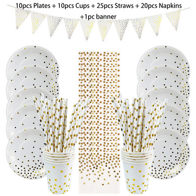 66/86/105 vnt Taškiniai vienkartiniai stalo reikmenų rinkiniai Popieriniai puodeliai Lėkštės Šiaudeliai Šakutės Vienkartiniai rinkiniai, skirti vestuvių Kalėdų vakarėlio dekoravimui