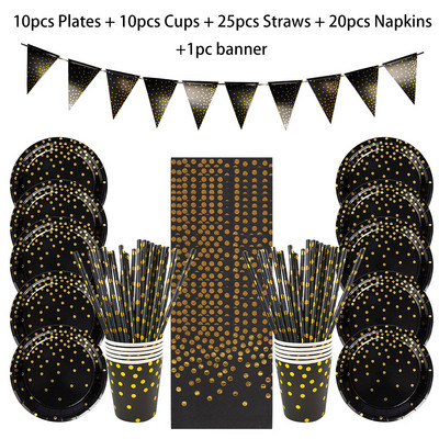 66/86/105 vnt Taškiniai vienkartiniai stalo reikmenų rinkiniai Popieriniai puodeliai Lėkštės Šiaudeliai Šakutės Vienkartiniai rinkiniai, skirti vestuvių Kalėdų vakarėlio dekoravimui