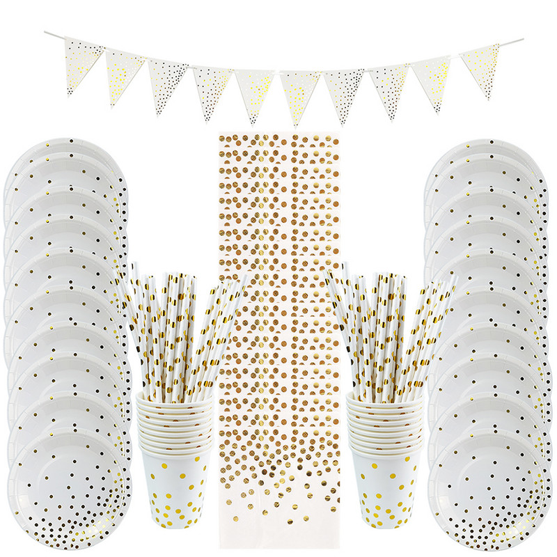 66/86/105 vnt Taškiniai vienkartiniai stalo reikmenų rinkiniai Popieriniai puodeliai Lėkštės Šiaudeliai Šakutės Vienkartiniai rinkiniai, skirti vestuvių Kalėdų vakarėlio dekoravimui