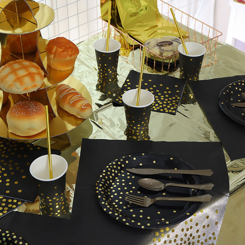 Vienkartinių stalo reikmenų rinkinys Juodo aukso balionai Gimtadienio dekoravimas Vakarėlio dekoras Vaikų rutulinis popierius Namų Globos Vakarėlio reikmenys