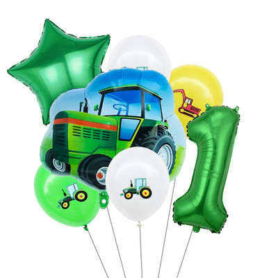 Žaliojo traktoriaus tema Vienkartiniai stalo reikmenys Popieriniai puodeliai Lėkštės Servetėlės Sunkvežimių Transporto priemonė Ekskavatorius Vaikai Berniukai Vakarėlio dekoracijos Reikmenys