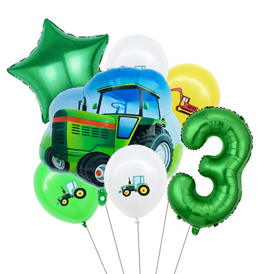 Žaliojo traktoriaus tema Vienkartiniai stalo reikmenys Popieriniai puodeliai Lėkštės Servetėlės Sunkvežimių Transporto priemonė Ekskavatorius Vaikai Berniukai Vakarėlio dekoracijos Reikmenys