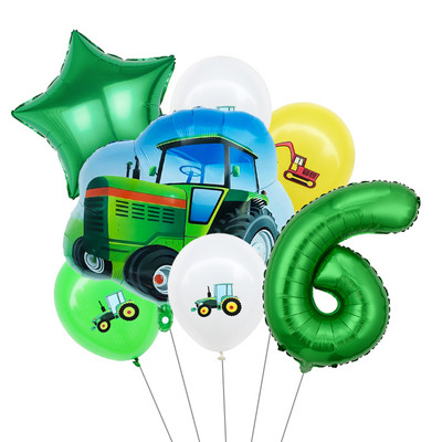 Žaliojo traktoriaus tema Vienkartiniai stalo reikmenys Popieriniai puodeliai Lėkštės Servetėlės Sunkvežimių Transporto priemonė Ekskavatorius Vaikai Berniukai Vakarėlio dekoracijos Reikmenys