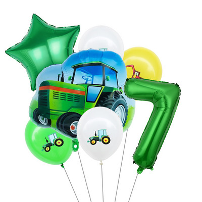 Žaliojo traktoriaus tema Vienkartiniai stalo reikmenys Popieriniai puodeliai Lėkštės Servetėlės Sunkvežimių Transporto priemonė Ekskavatorius Vaikai Berniukai Vakarėlio dekoracijos Reikmenys