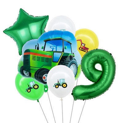 Žaliojo traktoriaus tema Vienkartiniai stalo reikmenys Popieriniai puodeliai Lėkštės Servetėlės Sunkvežimių Transporto priemonė Ekskavatorius Vaikai Berniukai Vakarėlio dekoracijos Reikmenys