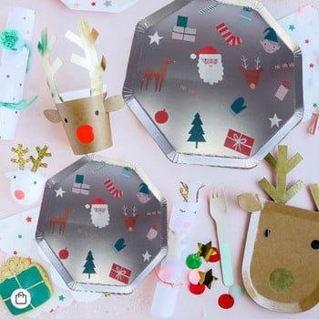 8 Guest Christmas Deer Επιτραπέζια σκεύη μιας χρήσης Cartoon Elk Paper Plate Merry Christmas Kids Bear Decor Happy New Year 2023