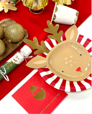 8 Guest Christmas Deer Επιτραπέζια σκεύη μιας χρήσης Cartoon Elk Paper Plate Merry Christmas Kids Bear Decor Happy New Year 2023