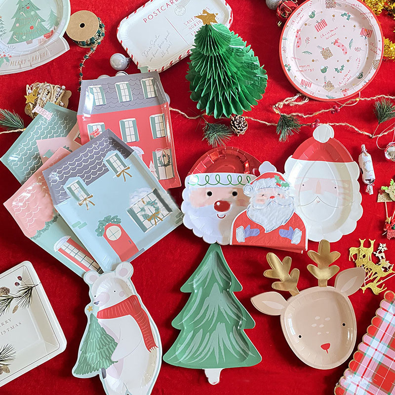 8Gost Božićni jeleni Jednokratno posuđe Crtić Elk Papirnati tanjur Sretan Božić Naklon djeci Dekor Sretna Nova 2023.