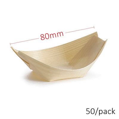 Akcija — mājas ballīšu piederumi, 80 mm vienreizējās lietošanas suši salātu deserta trauks, dabīgā priedes koka pasniegšanas laiva, 50 g.