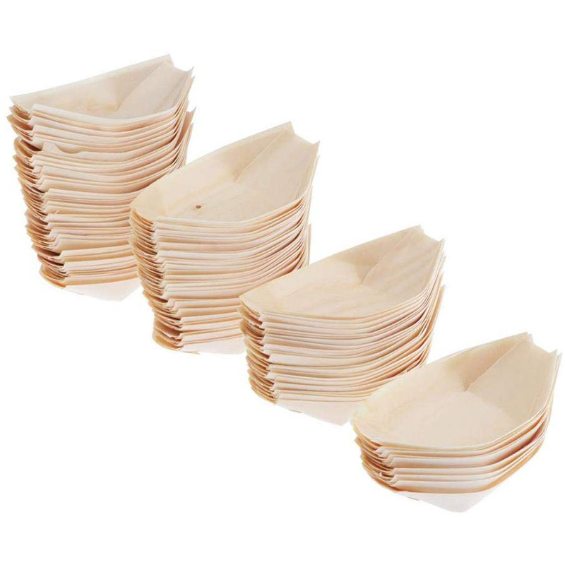 Akcija — mājas ballīšu piederumi, 80 mm vienreizējās lietošanas suši salātu deserta trauks, dabīgā priedes koka pasniegšanas laiva, 50 g.