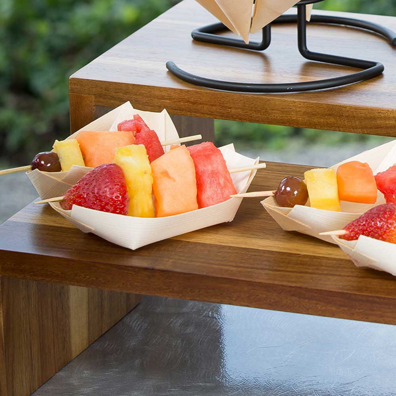 Akcija — mājas ballīšu piederumi, 80 mm vienreizējās lietošanas suši salātu deserta trauks, dabīgā priedes koka pasniegšanas laiva, 50 g.