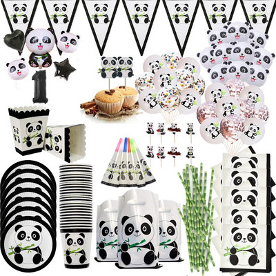 Panda Парти декорации Консумативи Честит рожден ден Банери Балони Panda Торти за торти и подаръчни торбички за Panda Bear Baby Shower