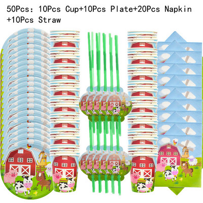 Sünnipäevateemalised taluloomade peokaunistused Isikupärastatud lauanõude komplekt Taldrikutassi salvrätikud Õlgpeo rekvisiidid Beebi dušitarbed