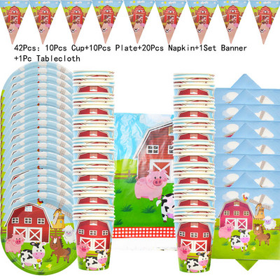 Sünnipäevateemalised taluloomade peokaunistused Isikupärastatud lauanõude komplekt Taldrikutassi salvrätikud Õlgpeo rekvisiidid Beebi dušitarbed