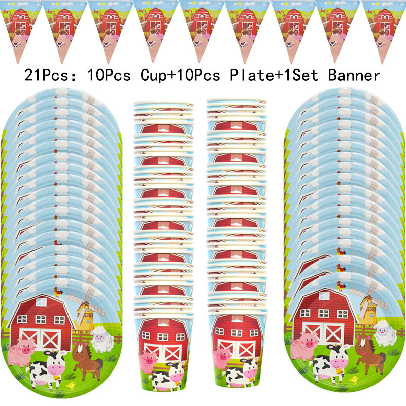 Sünnipäevateemalised taluloomade peokaunistused Isikupärastatud lauanõude komplekt Taldrikutassi salvrätikud Õlgpeo rekvisiidid Beebi dušitarbed