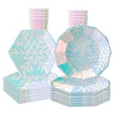 8 gostiju Prekrasno posuđe u obliku pahuljica Božićni tanjuri Smrznuti pribor za rođendansku zabavu Snijeg Led Zamrznuta tema Parti Decor
