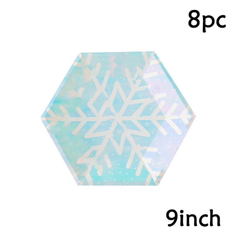 8 gostiju Prekrasno posuđe u obliku pahuljica Božićni tanjuri Smrznuti pribor za rođendansku zabavu Snijeg Led Zamrznuta tema Parti Decor