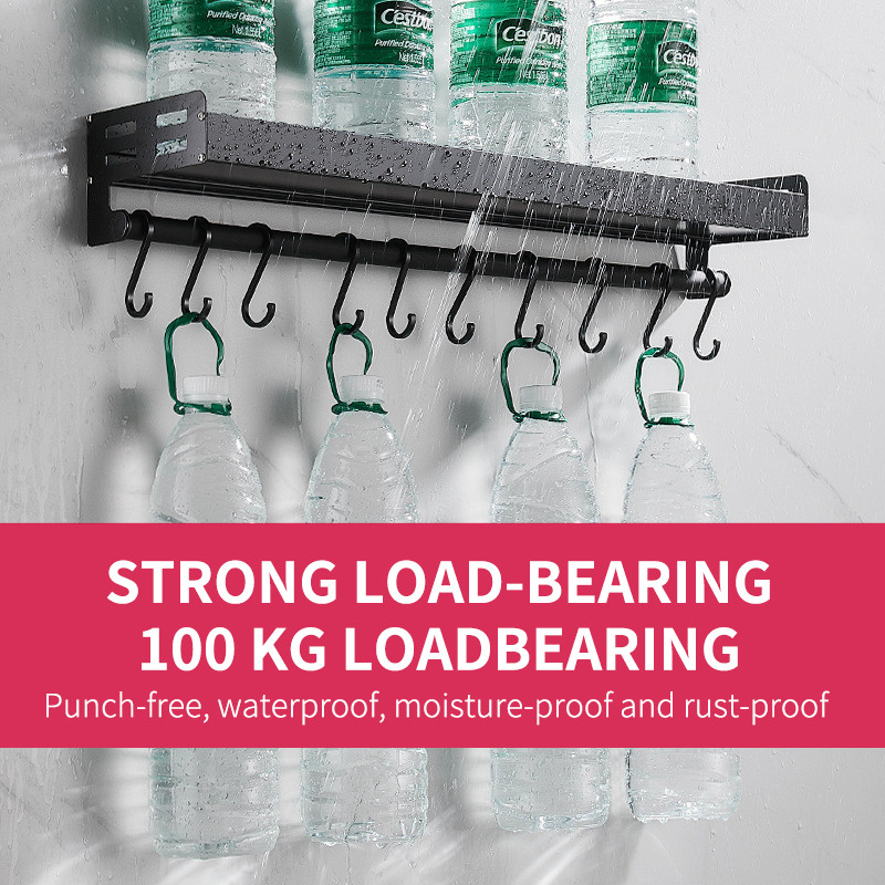 Kvaliteetne köögiriiul Puntsivaba must seinale kinnitatav köögiriiul Multifunktsionaalne vürtside hoiustamisrest Köögitarvikud