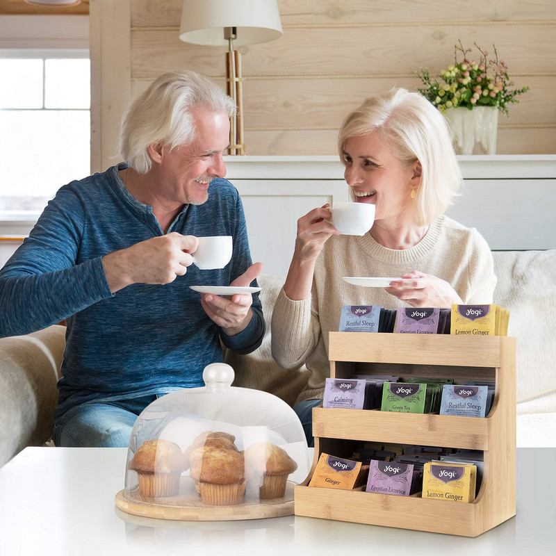 Vertical Tea Bag Organizer Bamboo Tea Bag Pockets Ζάχαρη Creamers Storage Ξύλινο κουτί για καφέ κουζίνας σπιτιού γραφείου