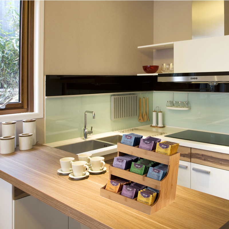 Vertical Tea Bag Organizer Bamboo Tea Bag Pockets Ζάχαρη Creamers Storage Ξύλινο κουτί για καφέ κουζίνας σπιτιού γραφείου