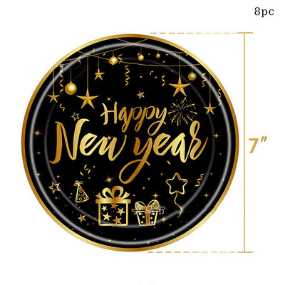 2023 Happy New Year Party Μαύρο Χρυσό σερβίτσιο μιας χρήσης Χάρτινο πιάτο Κύπελλο Cheer 2023 Happy New Year Party Merry Christmas Decor