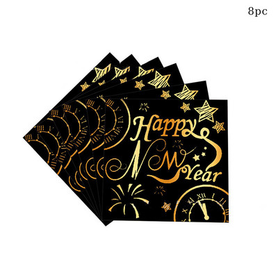 2023 Happy New Year Party Μαύρο Χρυσό σερβίτσιο μιας χρήσης Χάρτινο πιάτο Κύπελλο Cheer 2023 Happy New Year Party Merry Christmas Decor