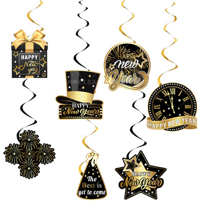 2023 Happy New Year Party Μαύρο Χρυσό σερβίτσιο μιας χρήσης Χάρτινο πιάτο Κύπελλο Cheer 2023 Happy New Year Party Merry Christmas Decor