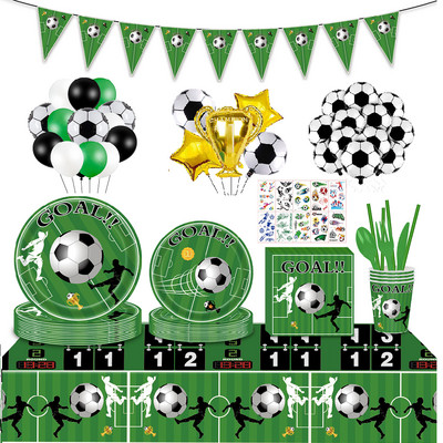 Футболно тематично парти Посуда за еднократна употреба Банер Балони Футболна врата Чаша Чиния за деца Момче Декорация за рожден ден
