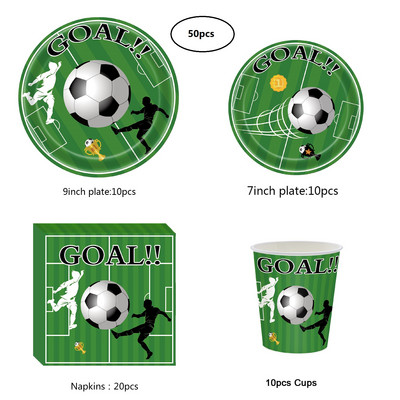 Nogometna tematska zabava Jednokratno posuđe Banner Baloni Nogometni gol Tanjur za šalice za djecu Dječaci Rođendanska zabava Dekoracija